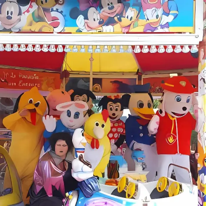 toutes les mascottes à la ducasse de Pihem les Guînes, chez Gribouille Evénementiel à Calais (62)