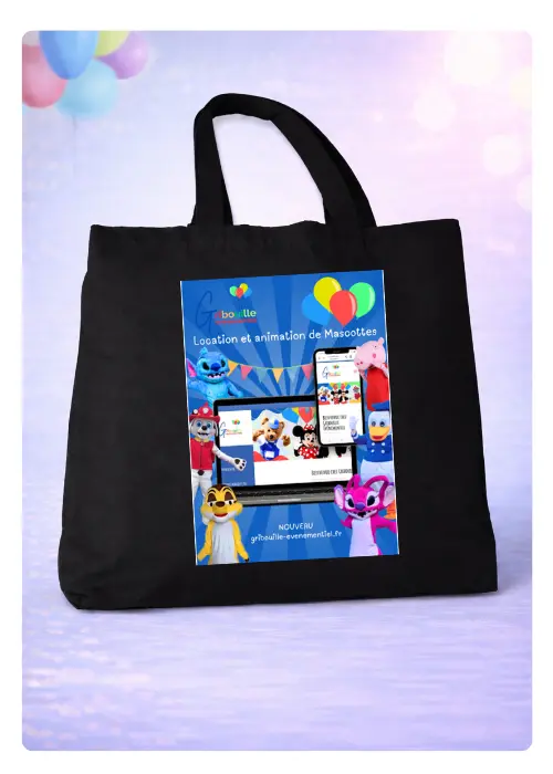sac-noir-gribouille-evenementiel goodies sac noir personnalisé Gribouille Événementiel